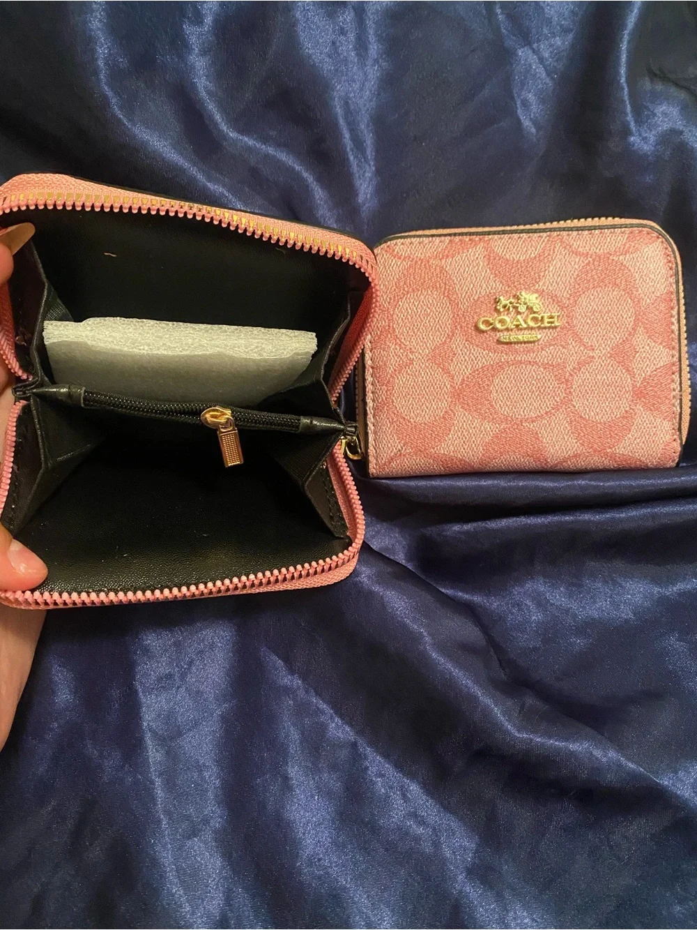 Coach Coral Signature Zip Card Case Wallet with Gold Logo